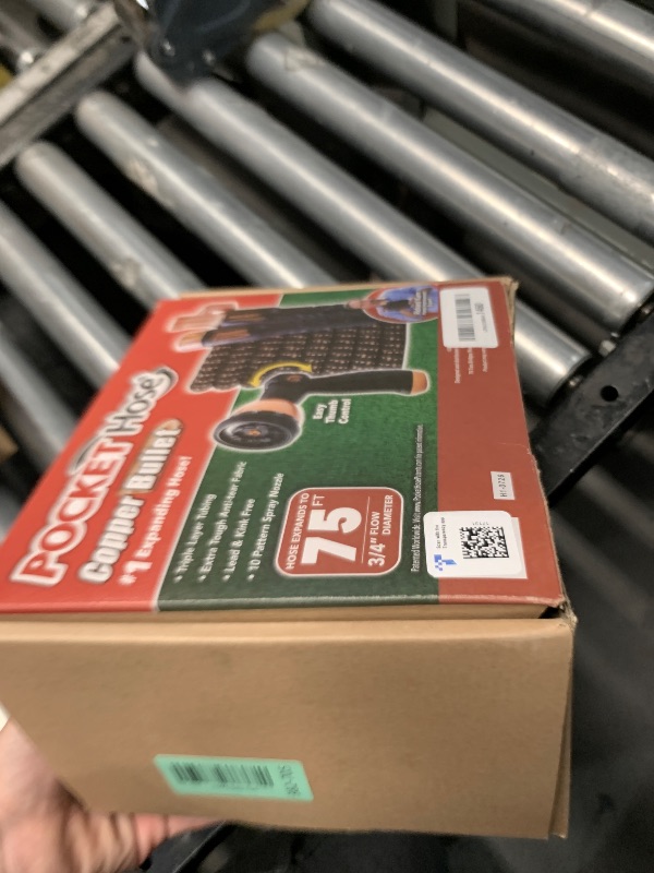 Photo 1 of ***MISSING PARTS***
Pocket Hose 75 FT Copper Bullet Expandable Garden Hose w/10 Pattern Thumb Spray Nozzle AS SEEN ON TV 650psi 3/4 in Patented Lead-Free Ultra-Lightweight Solid Copper Anodized Aluminum