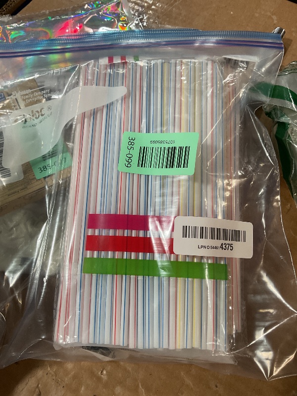 Photo 1 of [200 Pack] 8.5" High Flexible Plastic Straws,Bendable Disposable Drinking Straws -Striped Assorted Colors for Home Use Milk Juice Drinks
