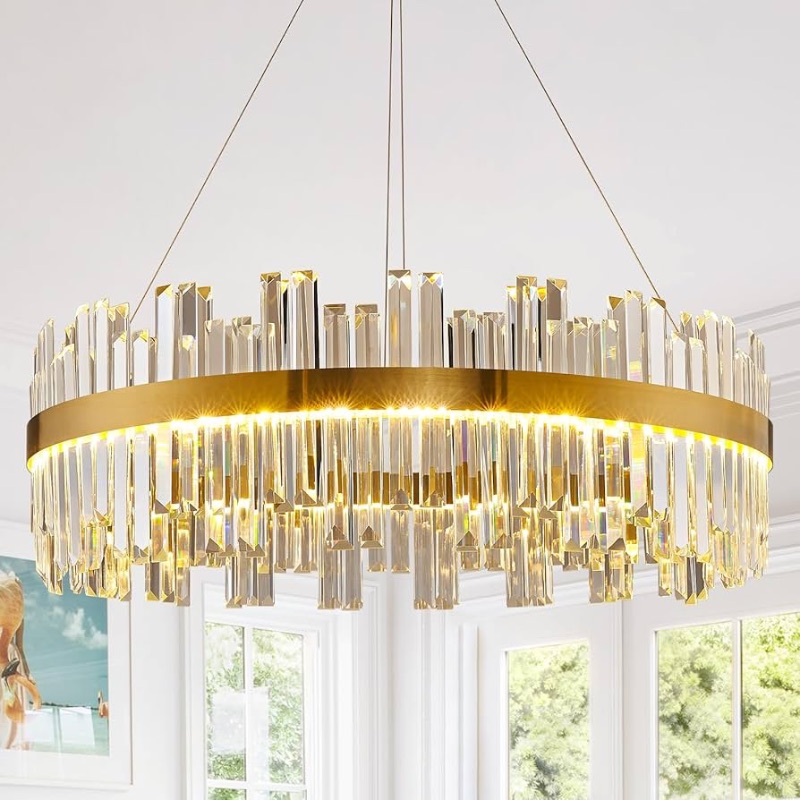 Photo 1 of ***FACTORY SEALED***23.6" Dimmable Modern LED Crystal Chandeliers,Gold Chandelier Light Fixture, 3 Colors Contemporary Pendant Ceiling Light for Dining Room Living Room Kitchen Island Entryway Foyer ,With Remote Control