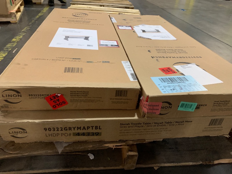 Photo 1 of ***FACTORY SEALED***Linon Harris Grey and Maple Three Piece Solid Pine Dining Set Includes Dining Table and Two Benches