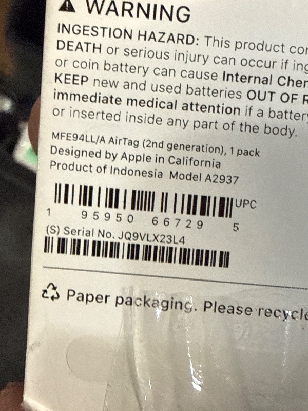 Photo 1 of ***FACTORY SEALED OPENED FOR INSPECTION***
Apple AirTag (2nd Generation): Tracker for Keychain, Wallet, and More; Locator with Sound; Simple One-Tap Setup with iPhone or iPad; Key Finder with up to 1.5X Precision Finding Range