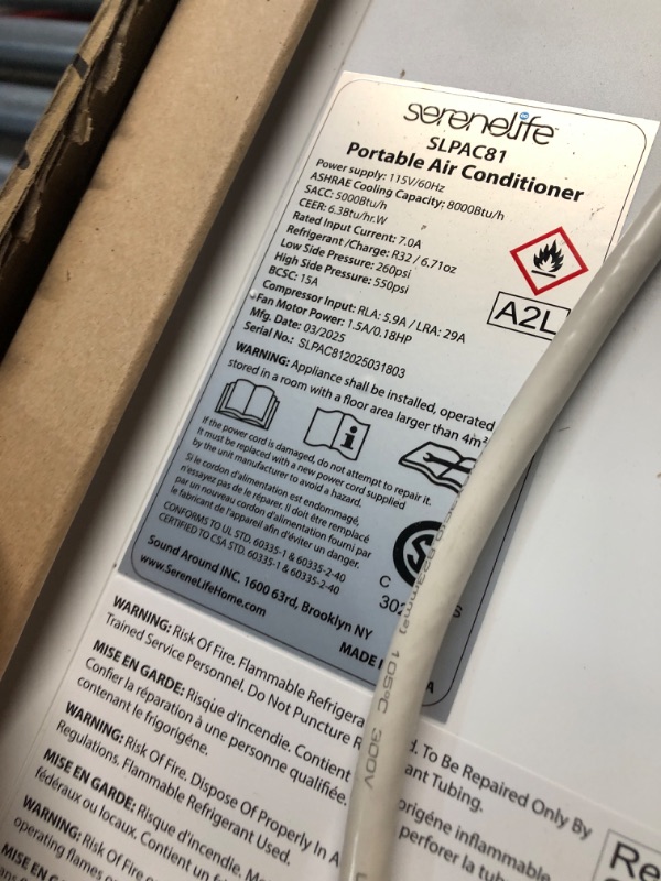 Photo 1 of ***FACTORY SEALED - OPENED FOR INSPECTION***

SereneLife 8000 BTU Portable Air Conditioner, Small AC Unit with Dehumidifier and Fan, Mini AC Unit with 350 Sq. Ft. Coverage, Timer Settings Up to 24 Hours and Window Mount Kit for Room