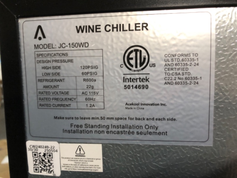 Photo 1 of ***DAMAGED - SEE NOTES/PICTURES***
46 Bottle Built-in Wine Cooler, Freestanding or Built-in Metal Design, Small Wine Fridge, Single Zone Dual Temperature 24 Inch Wine Fridge for Red, White and Champagne with Adjust Temperature, Black