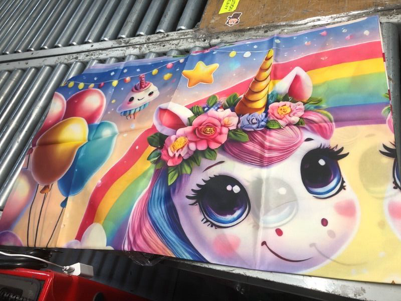 View 3 of ***STOCK PHOTO FOR REFERENCE ONLY***omhong Unicorn Happy Birthday Banner 71x43 inch Rainbow and Flower Decoration for Girls KidsBirthday Party Indoor Outdoor Magical Celebration Decor 2 PACK