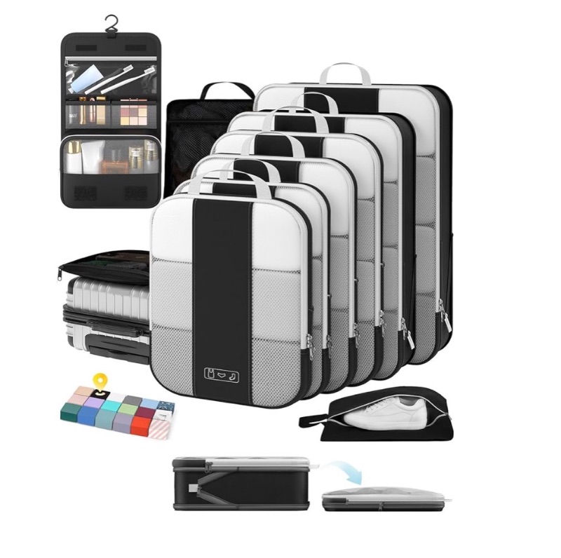 Photo 1 of 0 Set Compression Packing Cubes for Travel Essentials,Compressible Expandable Packing Cubes for Suitcase,OlarHike Luggage Organizer Bags for Travel,Handy Helper for Organizing Clothes(Black)