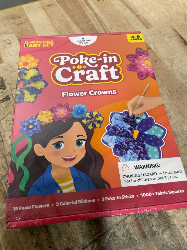 Photo 1 of **FACTORY SEALED** Poke-In Craft Flower Crowns Kit for Kids Ages 4-9 – Mess-Free Poke It Art Set with 15 Foam Flowers & 1000+ Fabric Squares for Girls, Boys & Toddlers –Chidrens Punch Craft & Tufting Kit for 4 Year Old+