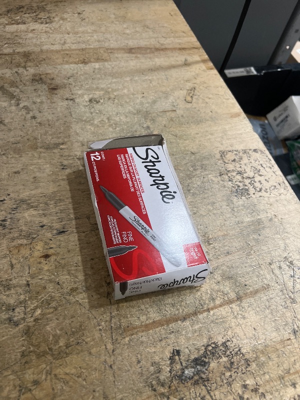 Photo 1 of **6/12, partial set** Sharpie Permanent Markers, Fine Tip, Black, 12 Count - Office Supplies, Quick Drying, Fade Resistant, For Wood, Plastic, Paper, Metal, And More