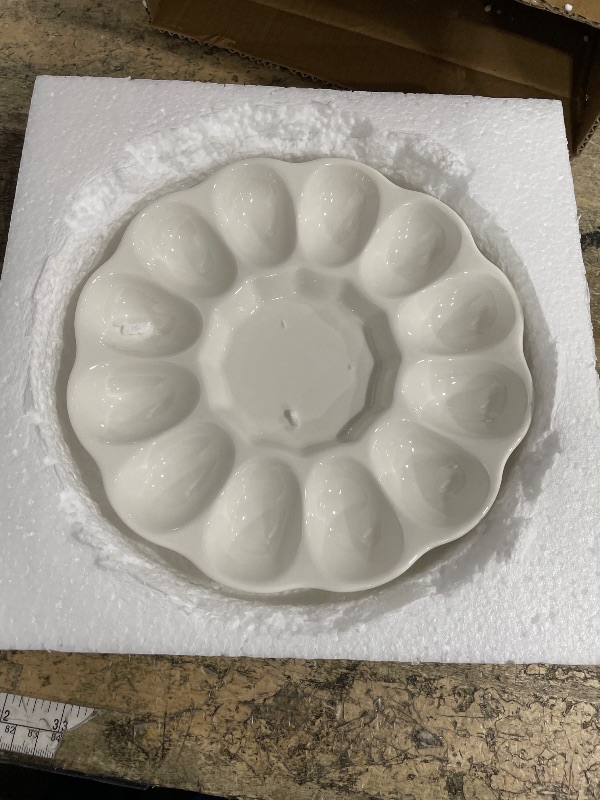 Photo 1 of  Ceramic Deviled Egg Tray & Platter, Holds 12 Halves, Easter Egg Holder, 10-Inch Round White Egg Serving Plate, Dishwasher & Microwave Safe, Perfect for Holiday Dinner, Picnic & Daily Use