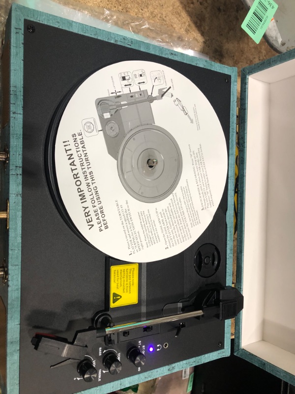 View 2 of ** PARTS ONLY MISSING CHORDS AND OTHER PARTS**
TANLANIN Vinyl Record Player with Bluetooth Output & Input, Treble & Bass Control, Vintage 3-Speed Portable Suitcase Turntable with Built-in Speakers, RCA Out, Headphone Jack, Turquoise