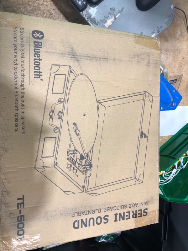 View 4 of ** PARTS ONLY MISSING CHORDS AND OTHER PARTS**
TANLANIN Vinyl Record Player with Bluetooth Output & Input, Treble & Bass Control, Vintage 3-Speed Portable Suitcase Turntable with Built-in Speakers, RCA Out, Headphone Jack, Turquoise