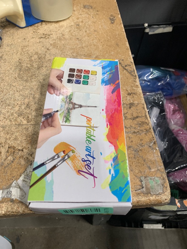 Photo 1 of **MISSING SOME ITEMS** Watercolor Paint Set 12 Colors, 15-Compartment Mini Travel Watercolor Kit with 5 Brushes & Sketchbook, Portable Wooden Box with Color Storage Case for Plein Air & Urban Sketching