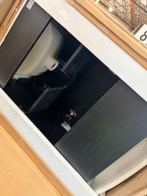 Photo 1 of *** NO FUACET INCLUDED ***REN Selections Hobart 24 in. Ebony Wood Freestanding Bathroom Vanity with Single Sink, Engineered Marble Countertop and Backsplash Included