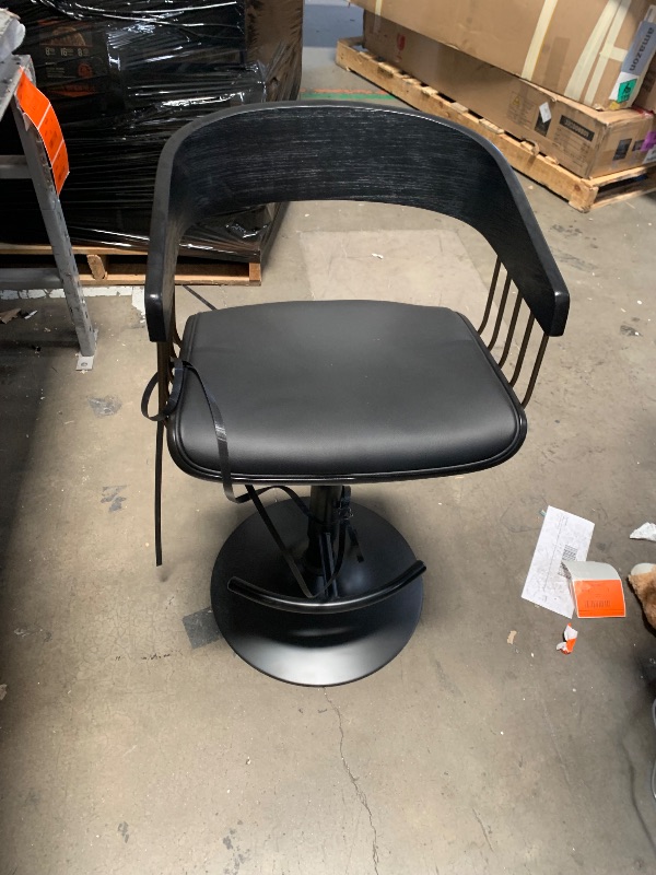 Photo 1 of ****RETAIL FOR 1 PCS $150*****Larisa Adjustable Black Wood Bar Stool in Black Faux Leather with Golden Bronze and Black Metal - 1PCS