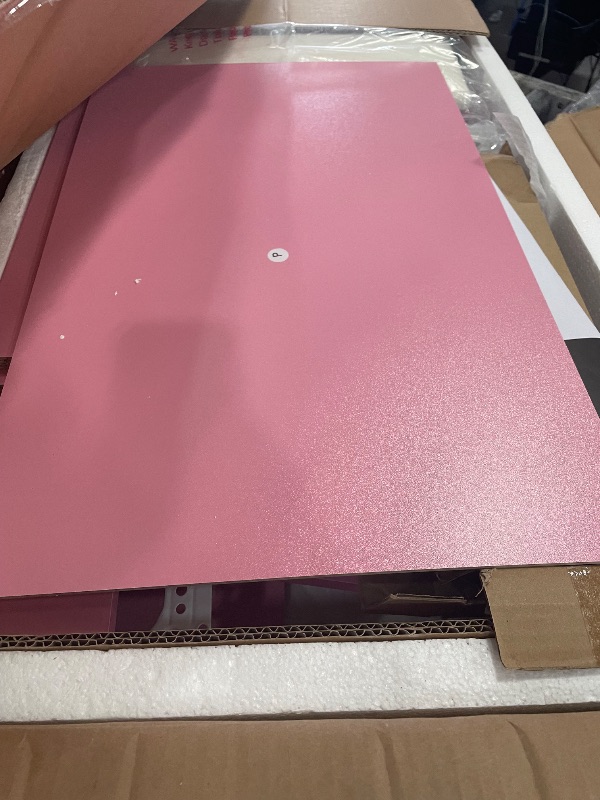 Photo 1 of **ONE PANEL BROKEN**DUMOS Makeup Vanity Desk, Vanity Table Set with Mirror and Lights, Small Vanity with Storage Bench, Charging Station and Hair Dryer Holder, Dressing Table with Drawer and Three Shelves, Pink