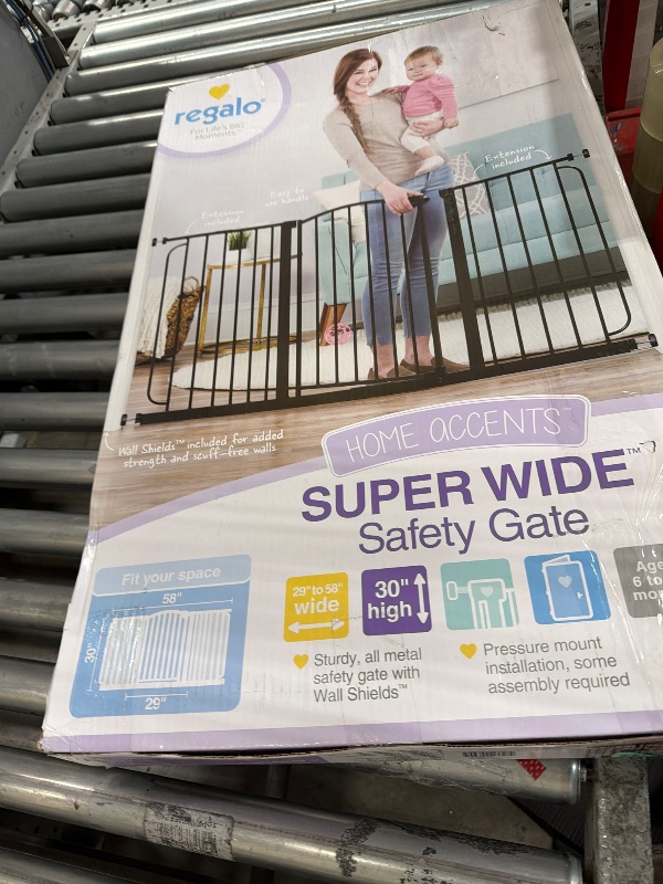 Photo 1 of **MISSING TOOLS**Regalo Safety 30.5-58" Extra Wide Arch Baby Gate with Door, Pressure Mount Walk Through Gate for Doorways & Bottom of Stairs, Babies, Toddlers & Pets, Tested & Safe, American Designed, American Owned