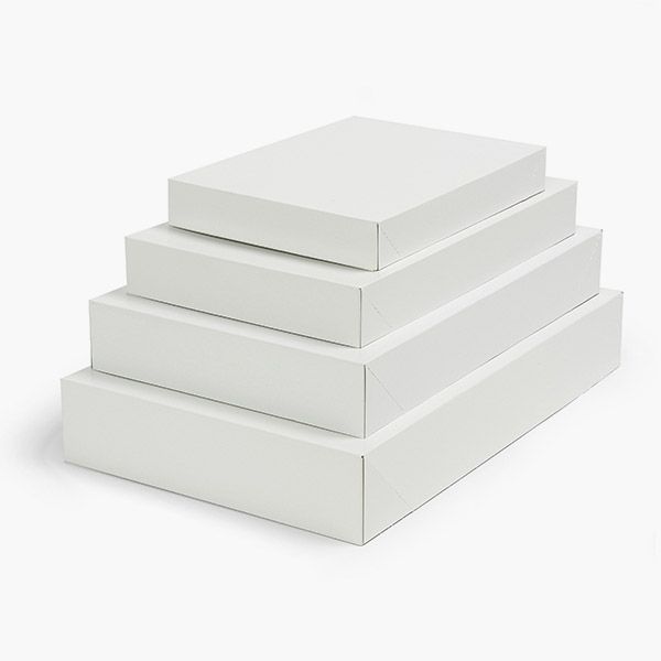 Photo 1 of (reference image, clothing boxes variety sizes) White Gloss Apparel Box Assortment, 100 Pack