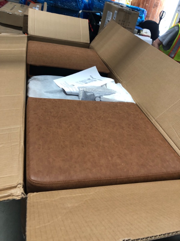 Photo 1 of *** PARTIAL SET - PARTS ONLY *** KEIKI Oversize PU Bench Ottoman with 2 Bolster Pillows & Wood Legs, Upholstered End of Bed Daybed Seating, Foot Rest Stool Furniture for Bedroom, Living Room, Entryway, Brown