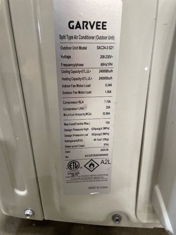 Photo 1 of ****************INCOMPLETE ITEM, THIS IS ONLY THE OUTDOOR PART OF THE UNIT**************GarveeTech 24,000 BTU Mini Split AC/Heating System for Room Up to 1500 Sq.Ft, Energy Star 21 SEER2 Inverter Energy Efficient Ductless Air Conditioner, Heat Pump, Insta