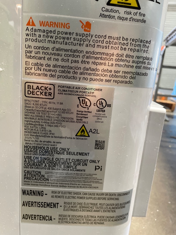 Photo 1 of ***MISSING PARTS***
BLACK+DECKER Portable Air Conditioner, 12,000 BTU Cooling, 9,000 BTU Heating for Rooms up to 550 Sq. Ft., Follow Me Remote, Smart AC Unit, BPACT12HWT, White