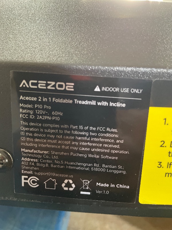 Photo 1 of **Missing power cord** Acezoe Foldable Treadmill with 10% Incline, 2.5HP Walking Pad with Handle Bar, 300 lb Capacity Treadmills, Under Desk Treadmill with App & Bluetooth Speaker, 0.6-10MPH, LED Display, P10Pro Black Gray