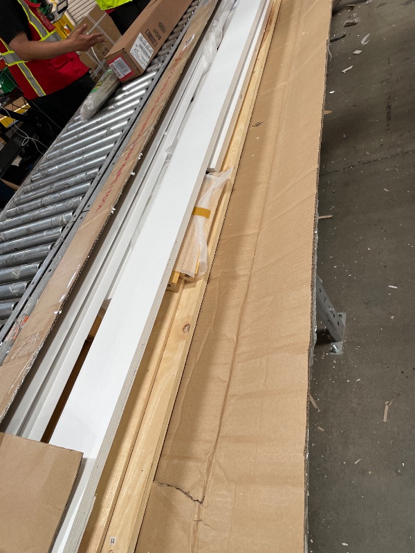 Photo 1 of ***MISSING PARTS = SEE NOTES***Merax King Size Wood Platform Bed, Mid Century Modern Bed Frame with Tall Headboard, Solid Wooden Slat Support, No Box Spring Needed, Easy Assembly, White