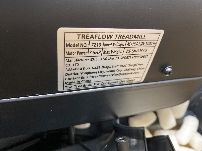 Photo 1 of **HAS AN ERROR CODE**TREAFLOW Treadmill with 0-25% Auto Incline, 3.5 HP Folding for Home Running, 10.0 MPH Max Speed, 300 lbs Weight Capacity, Bluetooth Speaker. (Black)