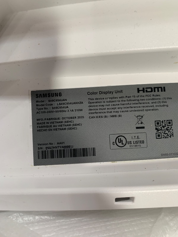Photo 1 of ** screen doesnt work**
***parts only***
Samsung 49” Business Curved Ultrawide Dual QHD Computer Monitor, USB-C, DisplayPort, HDMI, 120Hz, VESA DisplayHDR 400, Built-in Speakers, Height Adjustable Stand, Eye Care, LS49C954UANXZA, 2024
