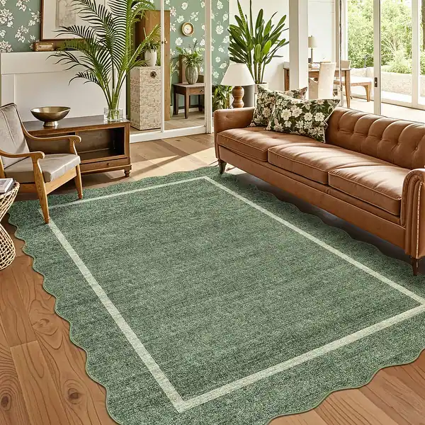 Photo 1 of **SEE NOTES**GarveeHome Scalloped Sage Green 8x10 Rug for Living Room Washable Non-Slip Solid Modern Minimalism Low-Pile Carpet 10X14 Rug for Bedroom Dining Nursery Mat with Rubber Back