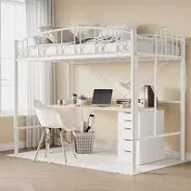 Photo 1 of ** PARTIAL SET ONLY FOR PARTS***STOCK PHOTO FOR REFERENCE ONLY***Garvee Twin Size Loft Bed, Heavy Duty Metal Frame with Arched Guardrail & Safety Ladder, Space-Saving Design, Metal Slats, Kids & Adults, Small Rooms, White