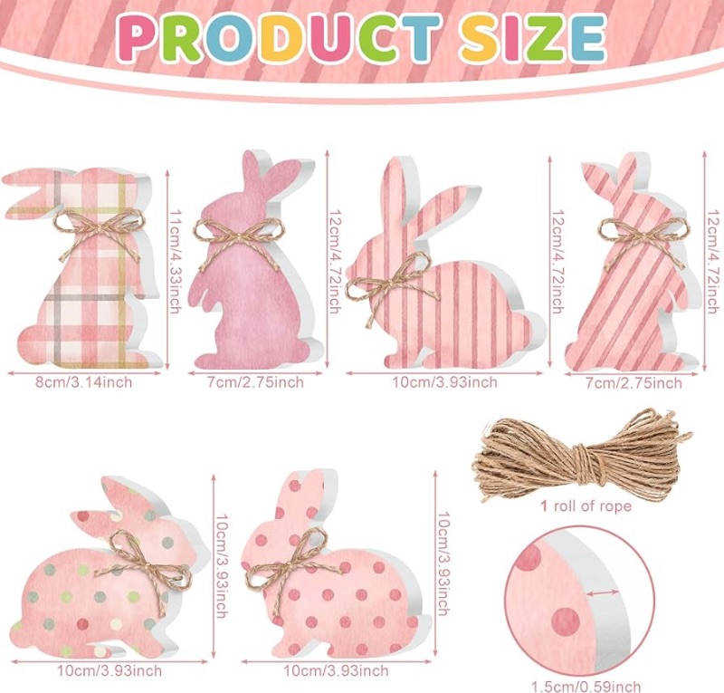 Photo 1 of *****STOCK PHOTO FOR REFERENCE****Bememo 1 Easter Bunny Table Decorations Pink Bunny Wooden Signs Tabletop Centerpiece Easter Tiered Tray Decor Farmhouse Rabbit Ornament Decorations for Home Kitchen Rustic Party Gifts