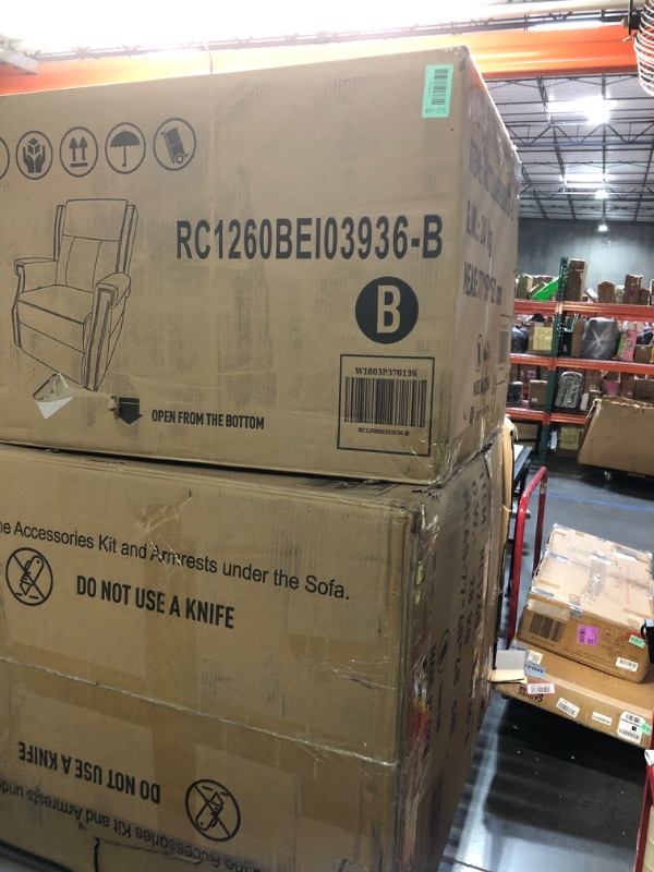 Photo 1 of ***TRUCK/TRAILER PICKUP ONLY***KEIKI Mid Century Modern Oversized Recliner Accent Chair for Adults, Manual Leather Recliner Chair with Back Massager and Heating for Living Room, Rocking Chair for Old Money Living Room Decor, Beige