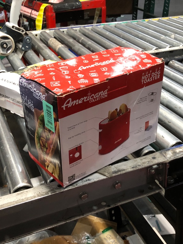 Photo 1 of **HAS A DENT**Elite by Americana ECT-542R Retro Pop-Up Hot Dog and Bun Toaster Cooker Machine with Tongs, Heat Veggie Links Kosher Beef Turkey Sausages Bratwurst, 2 Slice, Red