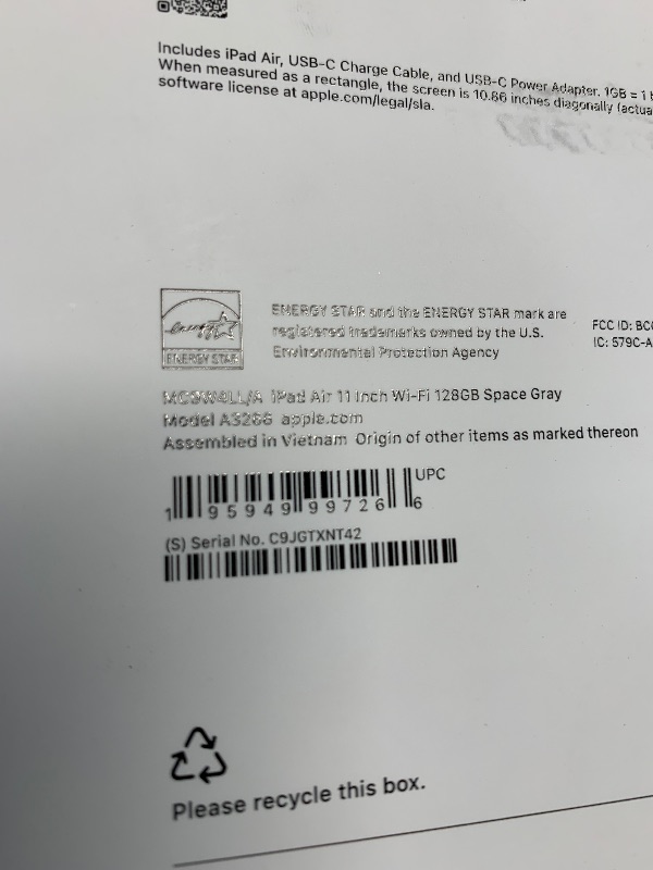 Photo 1 of ***ICLOUD LOCKED FOR PARTS***
Apple iPad Air 11-inch with M3 chip Built for Apple Intelligence, Liquid Retina Display, 128GB, 12MP Front/Back Camera, Wi-Fi 6E, Touch ID, All-Day Battery Life — Space Gray