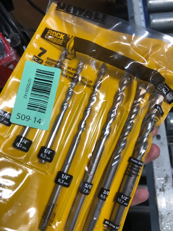Photo 1 of ***MISSING PARTS***
DEWALT Masonry Drill Bit Set, Percussion, Concrete & Block, 7-Piece (DW5207)
