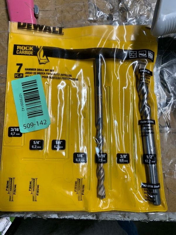 Photo 1 of ***MISSING PARTS***
DEWALT Masonry Drill Bit Set, Percussion, Concrete & Block, 7-Piece (DW5207)