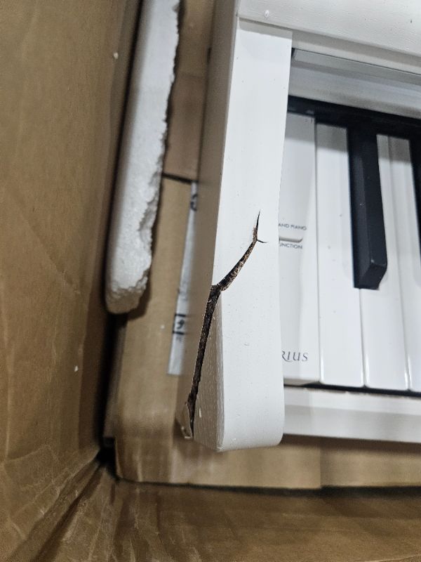 Photo 1 of ** For parts only, side panel is cracked and some keys get stuck ** Yamaha YDP105 88-Key Weighted Action Upright Digital Piano for Beginner and Intermediate Players, Dynamic Response, Grand Piano Sound, 3-pedal Unit, Upright Design, Bench Included, White