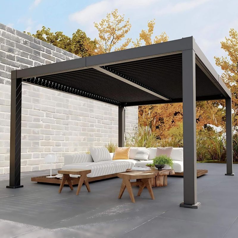 Photo 1 of ***PARTIAL SET - PRICE ADJUSTED*** ***STOCK PHOTO FOR REFERENCE ONLY*** Garvee 12x16ft Louvered Pergola - All-Aluminum Outdoor Pergolas with Adjustable Louvered Roof, Integrated Drainage System, Outdoor Gazebo for Deck, Patio, Backyard and Garden, Gray