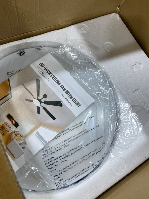 Photo 1 of 60 Inch Ceiling Fans with Lights, Large Modern Black Ceiling Fan with Light and Remote Control, 6 Double Sided Blades, 6 Speed Reversible Motor, Dimmable LED, Silent Timing, Indoor Outdoor Patio Use
