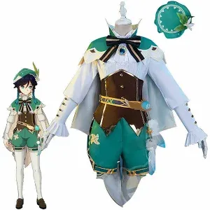 Photo 1 of KIRA KIRA Game Genshin Impact Venti Cosplay Costumes Doki-SR Dress Cape Suit Hat Halloween Costumes Outfit (XL)