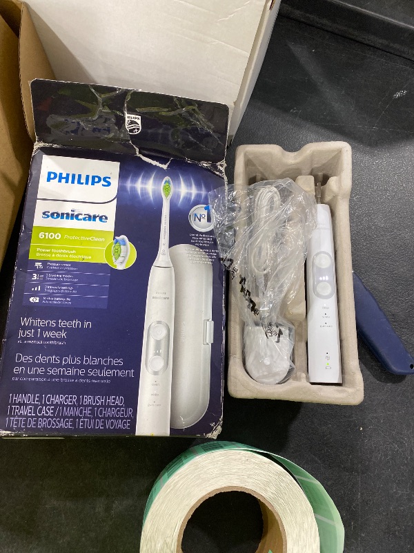 Photo 1 of Philips Sonicare ProtectiveClean 6100 Rechargeable Electric Toothbrush, with Pressure Sensor, 3 Cleaning Modes, SmarTimer and QuadPacer, 14-Day Battery Life, Travel Case, White, Model HX6877/21(no toothbrush head) 