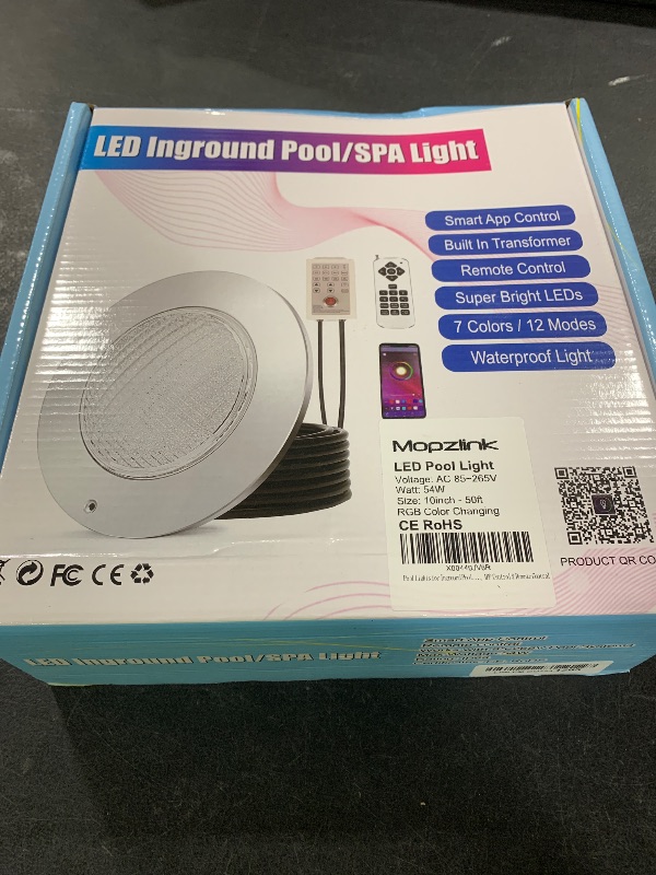 Photo 1 of Pool Lights for Inground Pool, 54W 10 Inch Large LED Multicolor Inground Pools LED Light with 50 Foot Cord for Wet Niche, APP Control & Remote Control
