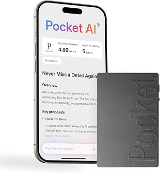 Photo 1 of Pocket AI Voice Recorder & Smart Assistant – Auto Transcription, Summaries & Action Items – AI Note Taker for Meetings, Calls & Productivity - Space Grey
