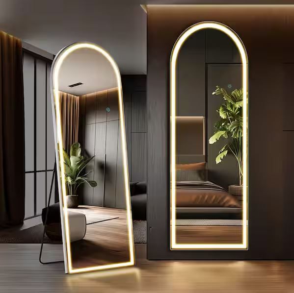 Photo 1 of 20 in. W x 63 in. H LED Light Rectangular Frameless Arched Full Length Mirror Floor Mirror with 3-Colors
