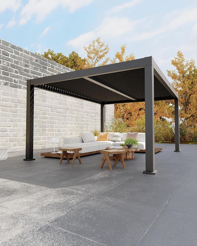 Photo 1 of GarveeLife All-Aluminum Louvered Pergola 12 ft x 16 ft, Outdoor Pergola with Adjustable Louvered Roof, Reinforced Aluminum Frame, Integrated Drainage System, Hardtop Gazebo for Patio, Deck, Gray