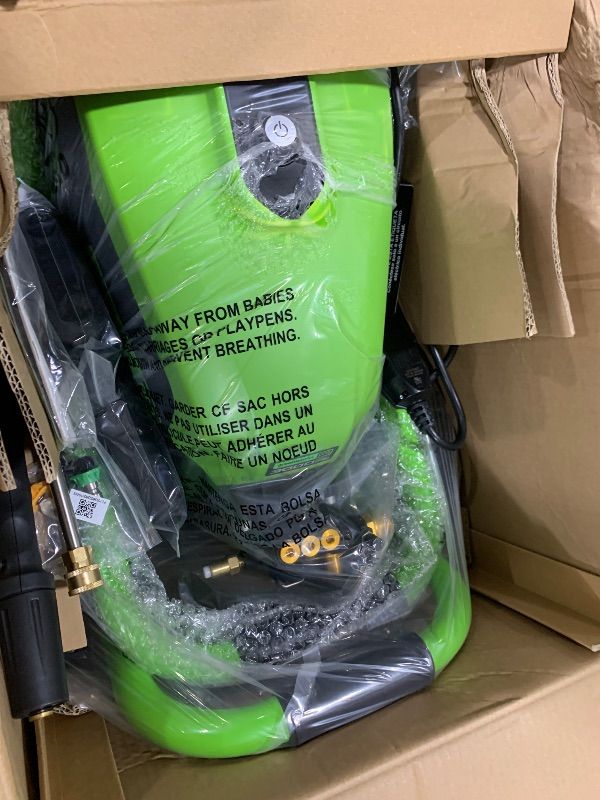 View 2 of Greenworks 3000 PSI (2.0 GPM Max) Brushless Electric Pressure Washer, Steel Wand, On-Board Soap Tank (15°, 25°, 40°, Soap, and Turbo Nozzle)