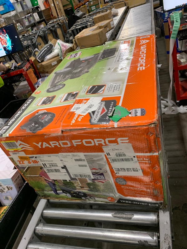 Photo 1 of Yard Force Self Propelled Lawn Mower Briggs & Stratton 150cc Gas Engine 22-inch Steel Deck 3-in-1 Mulch, Bag, Side Discharge, 12-inch High Rear Wheels