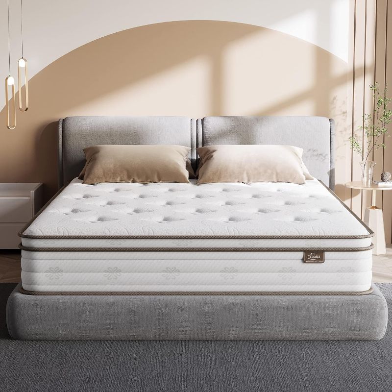Photo 1 of TeQsli Queen Mattress 12 Inch, Sleep Cooler Eggshell Memory Foam and 7 Zone Pocket Innerspring Hybrid Mattresses Medium Firm, Queen Bed Mattress in a Box, 100-Night Trial, 10-Year Support
