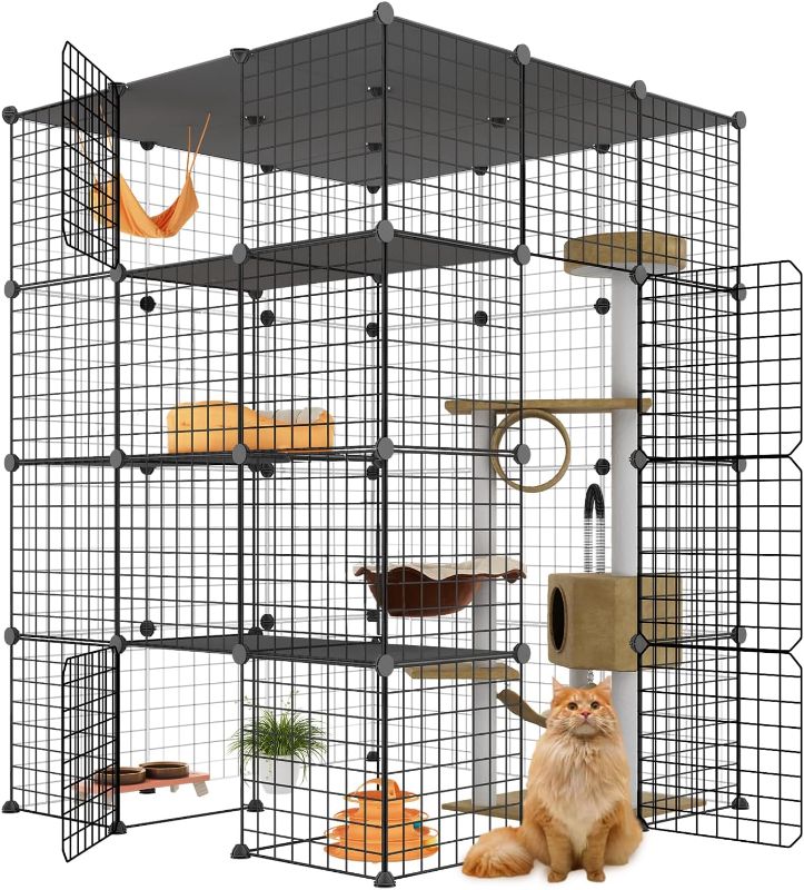 Photo 1 of Cat Cages Indoor Enclosure with Plastic Platforms, Cat Playpen Catio Detachable Metal Wire Kennels Cats Crate Large Exercise Place Ideal for 1-3 Cats