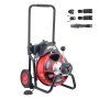 Photo 1 of VEVOR Drain Cleaner Machine 100 FT x 3/8 Inch, Auto Feed Sewer Snake Auger on Wheels, Portable Drain Cleaning Machine with 4 Cutters & Air-activated Foot Switch for 2" to 4" Pipes
