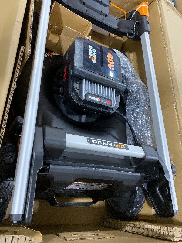 Photo 1 of WORX Nitro 21" Cordless Lawn Mower, Electric Mower with Variable Speed, Self-propelled Lawn Mower with Aerodeck & Intellicut, 2 × 5.0 Ah Batteries & Charger Included, WG760